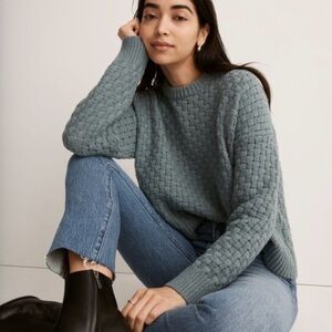 Madewell Women Sweater Blue Basketweave Knit Pullover Chunky Crew Size XS NWOT